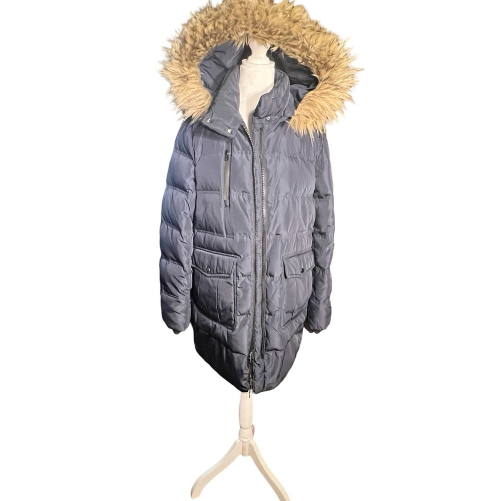 MARC New York Woman's Down/Feather Coat with Faux Fur Navy Size Medium‎